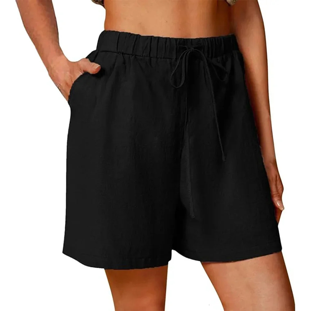 Womens Summer Casual Shorts Drawstring Solid Color Cotton Linen Short Pants Female Loose Straight Jogging Outdoor Streetwear 260306