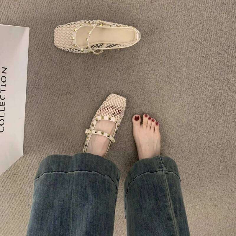 Summer Rhinestone Mesh Hollow Sandals Women Flats Shallow 2025 New Mary Jane Comfort Luxury Female Flat Shoes