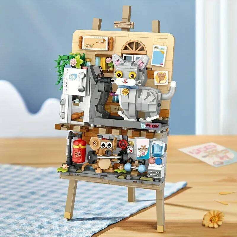 Animal Building Blocks Creative Cute Kitten 3D Painting Ornaments Children's Assembly Toys Boys Girls Gifts Z260306