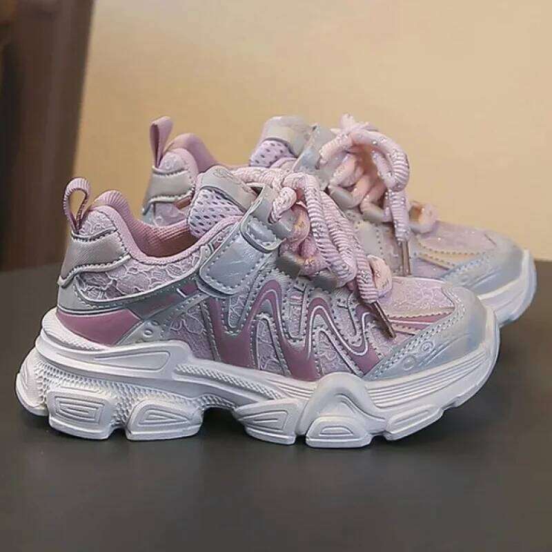 Trend Fashion Sport For Children PU Leather Mesh Breathable Teenager Kid's Sneakers Anti-slippery Running Shoes Boys Girls 26Y0304