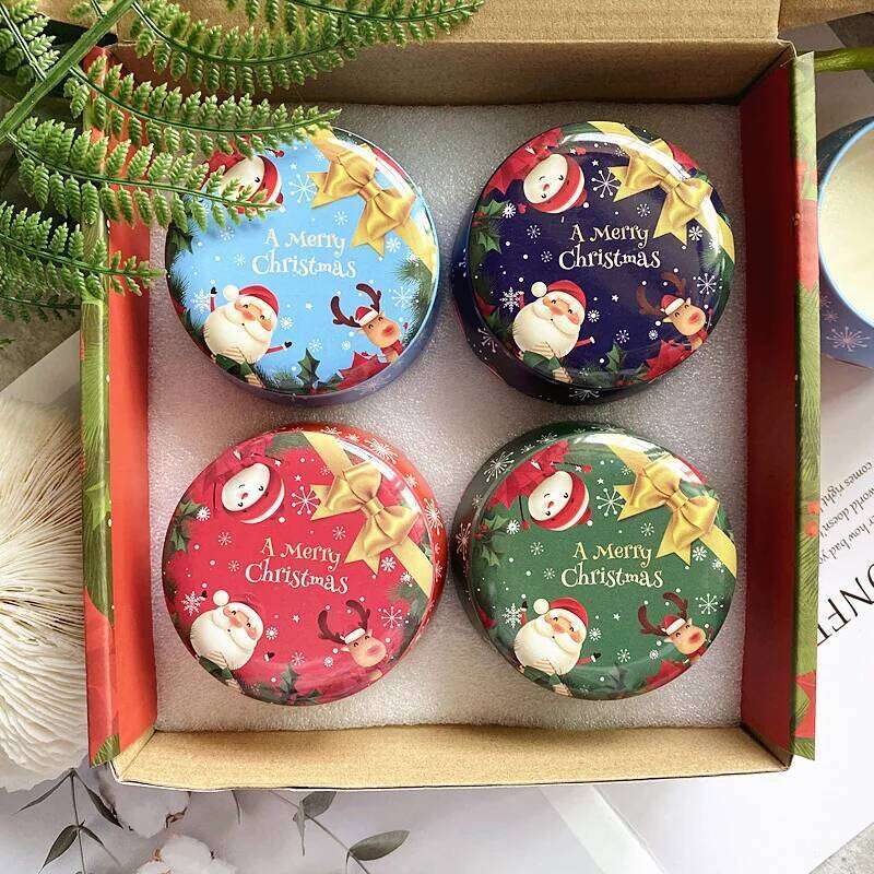 1pc Christmas Candle Jar Candy Flower Tea Gift Aromatherapy Tinplate Box Storage Pot Round Drum Shaped Metal Tin Can W260304 W260305
