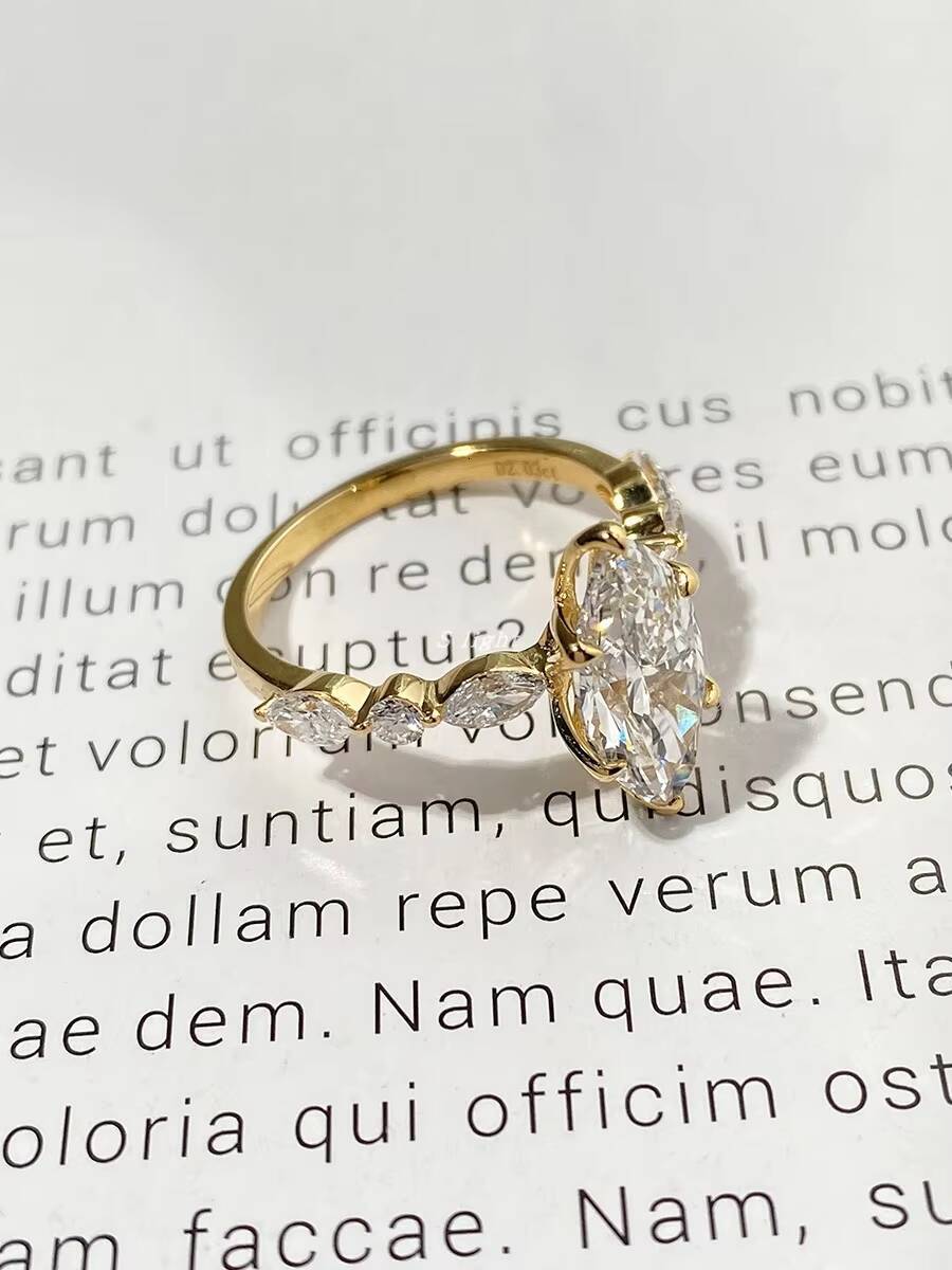18k Gold Lab Grown Diamond 2 Ct Marquise Cut Fashionable Personalized Niche High-end Big Ring