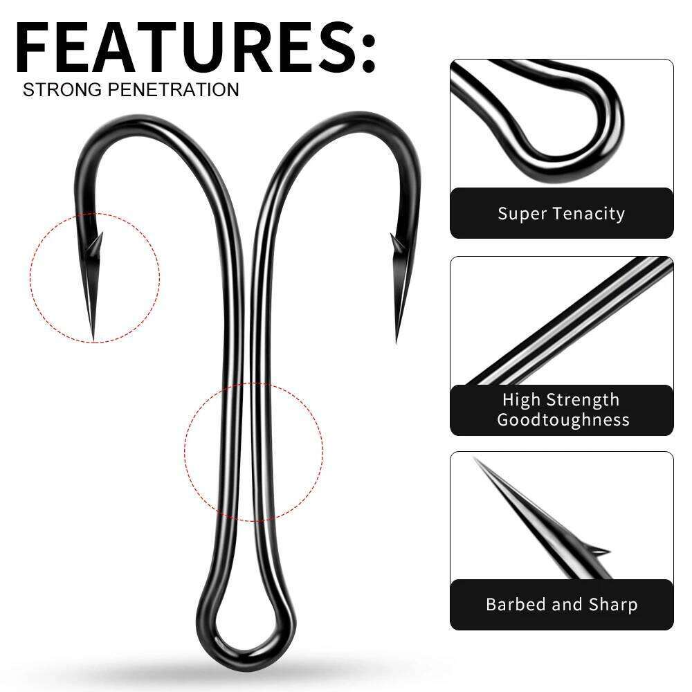 YUCONG 50PCS Weedless Fishing Hooks 6#-4/0# High Carbon Steel Duple Hook Barbed Double Fishhooks for Soft Swimbait Pesca Crochet Y260305
