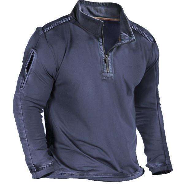 2026 Spring Autumn European and American Men's Clothing Export Independent Station T-Shirt Outdoor Zipper Pocket Long Sleeve Sweatshirt