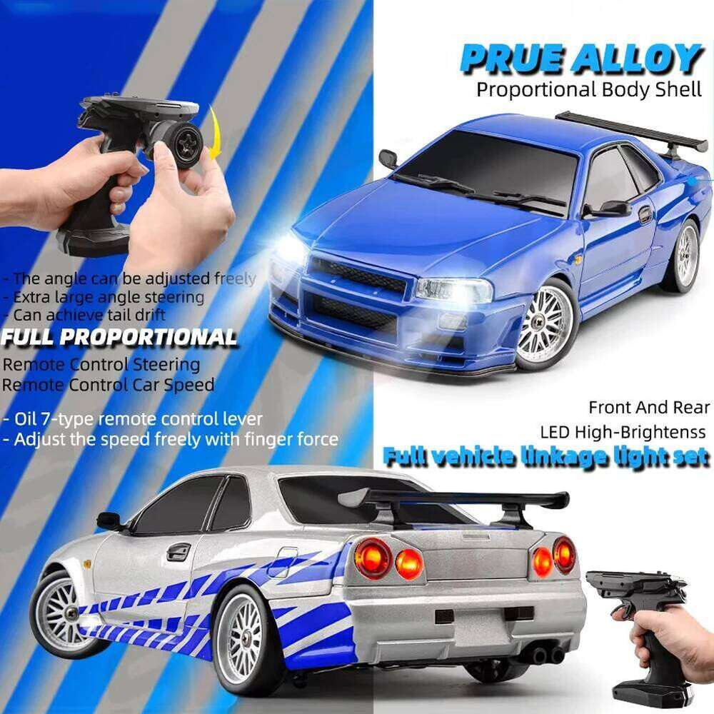 LDRC 1899 1/18 RC Drift LD1899 GTR Mode R34 2.4GHz RWD with Gyroscope on-Road Alloy Body Shell Racing Car for Boys Gifts C260305