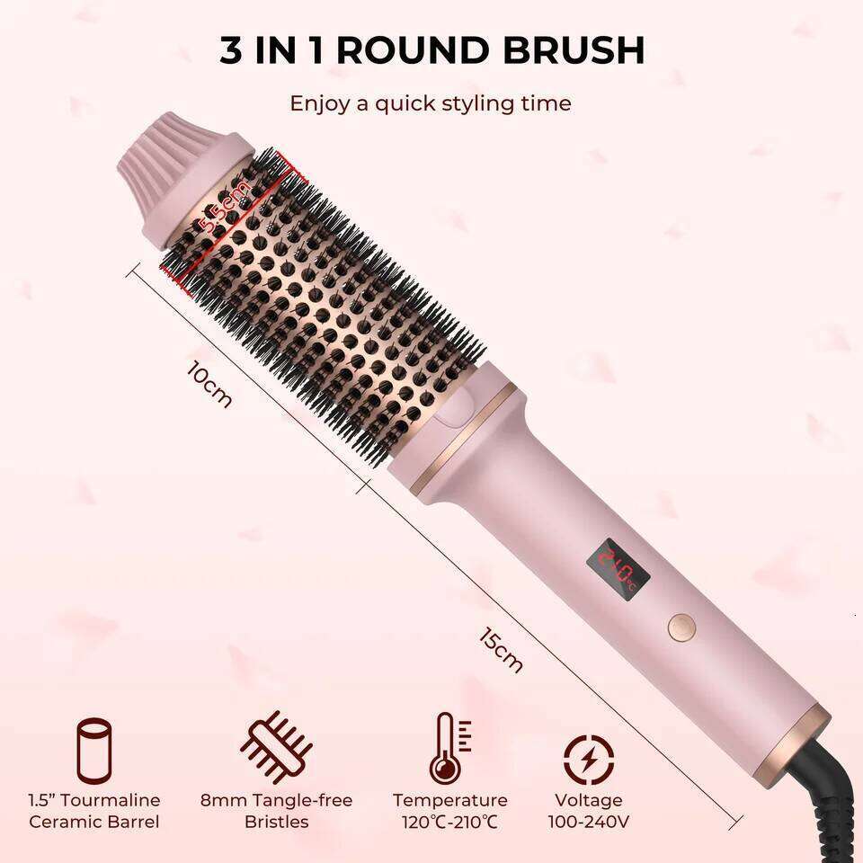 1.5 Inch Curling Iron Ceramic Thermal Heated Round Heating Brush Electric Hair Curler Comb 26Y0306