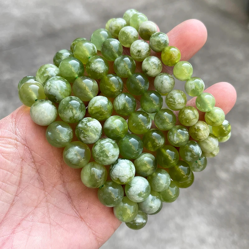 JD 7A Quality Natural Stone Green and White Serpentine Jade Charm Bracelets Women Fashion Chic Round Bead Elastic Bracelets 260302