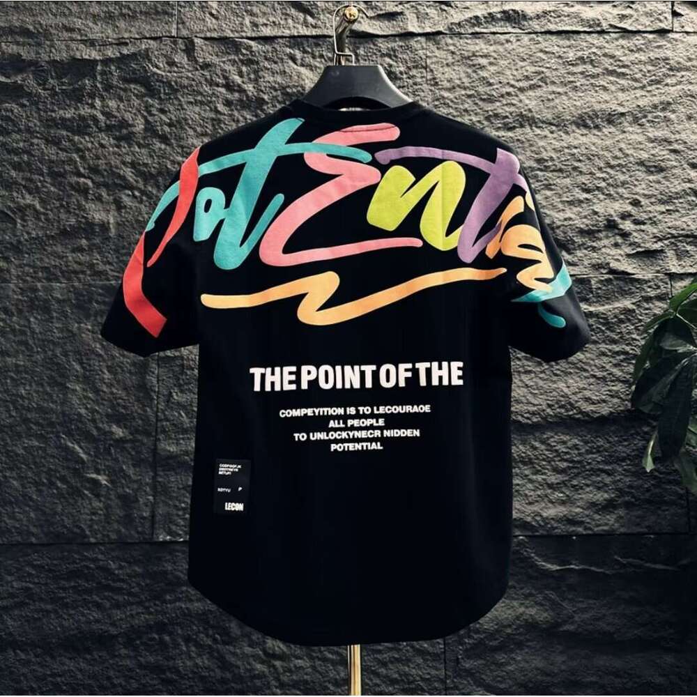 2024 New Men's Short Sleeve T-Shirt Ins Trend Brand European and American Hip-Hop Style Crew Neck Graffiti Print Base Shirt Summer