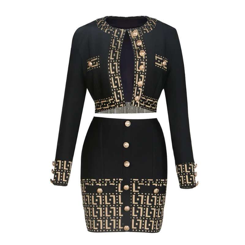 Women's Mini Skirt Set Spring Long Sleeve Button Tight Dress with Coat High Street Style