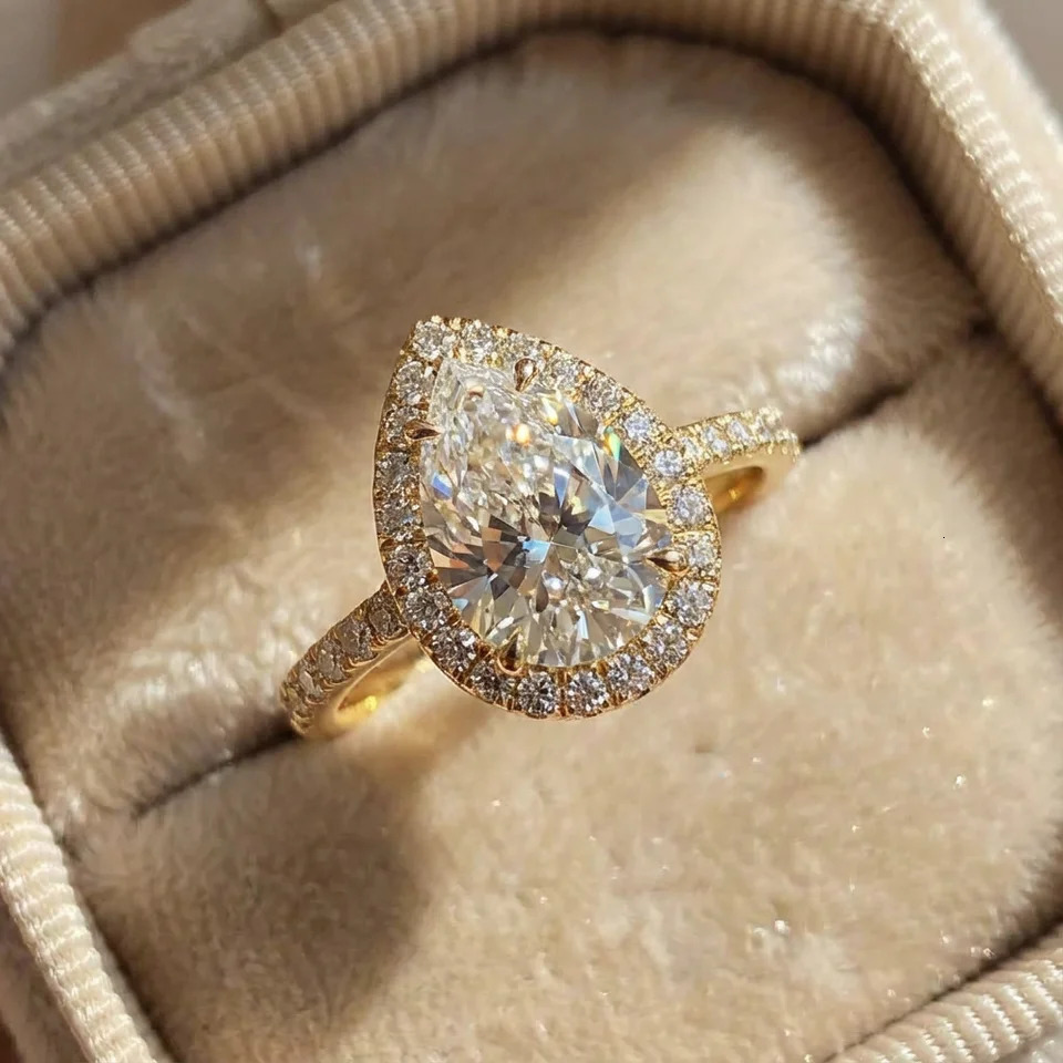 925 Sterling Silver 1CT Simple Sparkling Pear Shape Zircon Ring For Women Engagement Wedding High Quality Fine Jewelry 260302