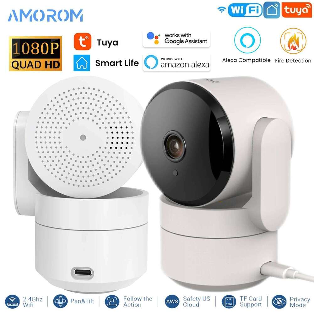 Amorom 2MP Wifi TUYA Smart Cloud PTZ IP Camera Night Vision Indoor Surveillance Cam For Yard Ai Detect P2P Video Monitor 26W0306
