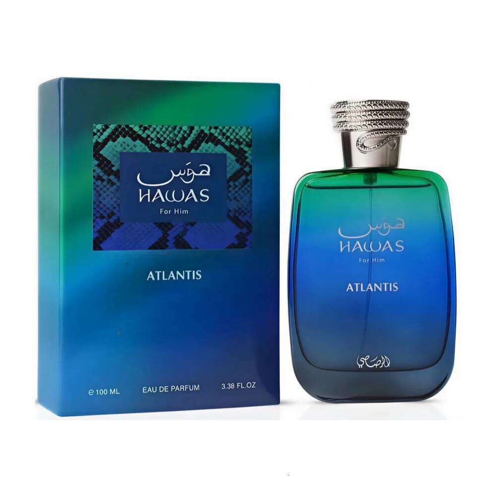 Rasasi Hawas Atlantis Eau De Parfum For Men 100ml Aquatic Citrus Scent With Bergamot Lemon Ambergris Base Note Spray 26H0306