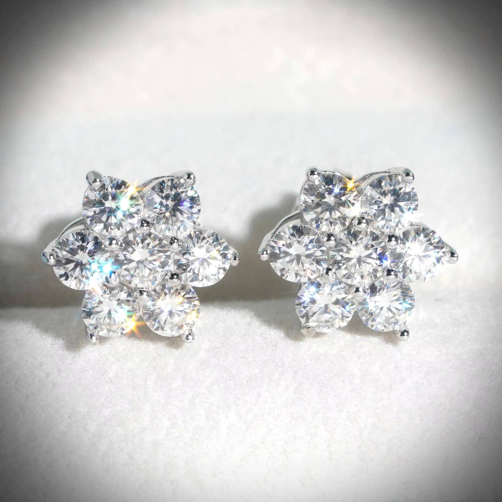 2026Hot Top Selling Pass Diamond Tester Fine Jewelry 925 Silver 8mm 12mm 15mm Flower Earrings Vvs Moissanite Stud Earrings