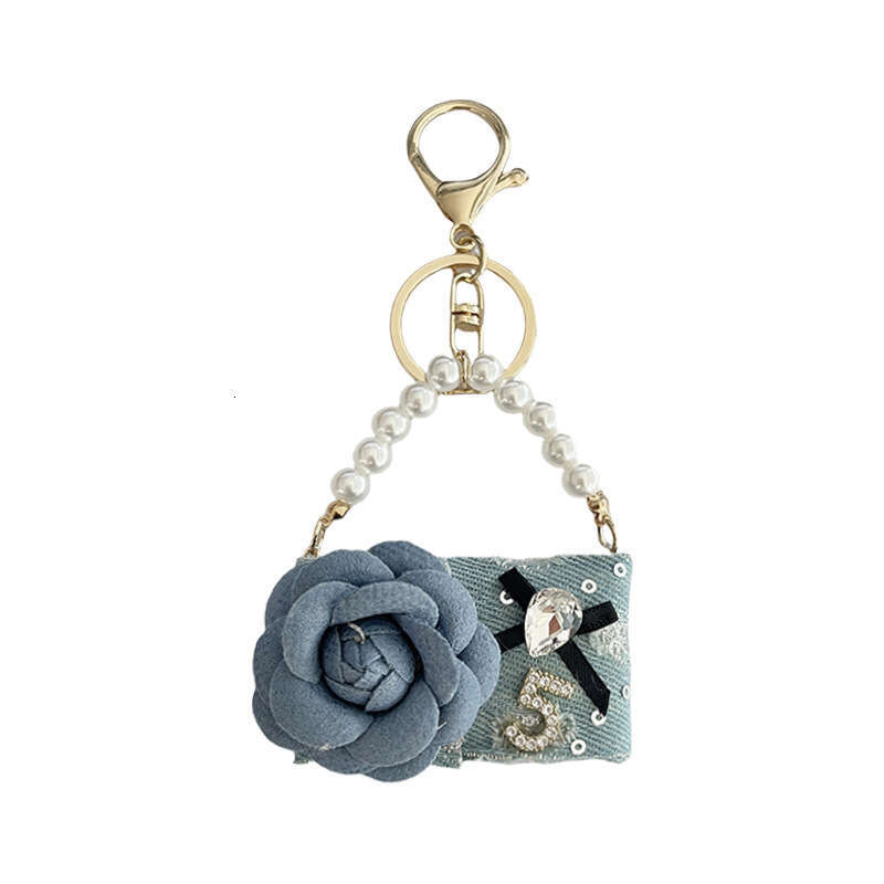 Creative Design Denim Camellia Model Women's Car Personalized Keychain Fashion Bag Pendant
