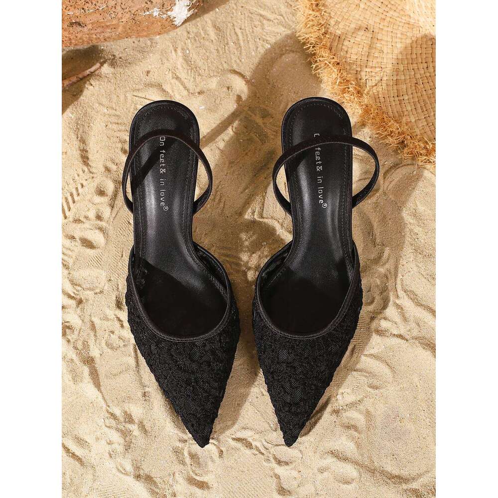 Elegant Black Lace Stiletto Heels - Sophisticated Ankle-Strap heels
