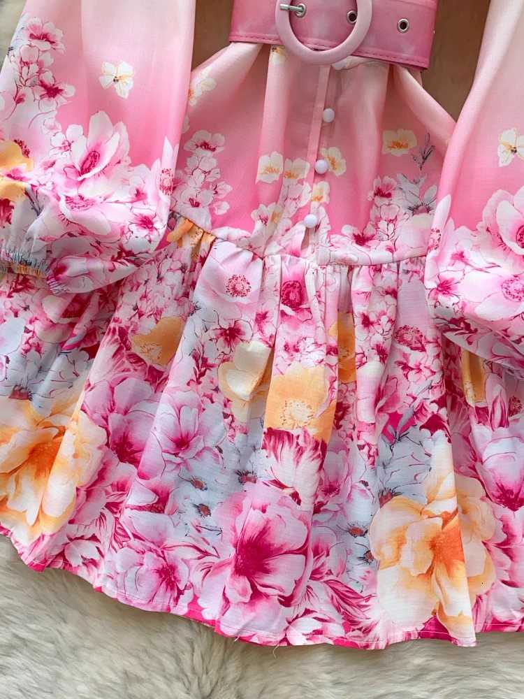 France Elegant Vintage Evening Dress Women Sashes Button Print Short Party Dress Female Casual Chic Festival Clothing New X260306