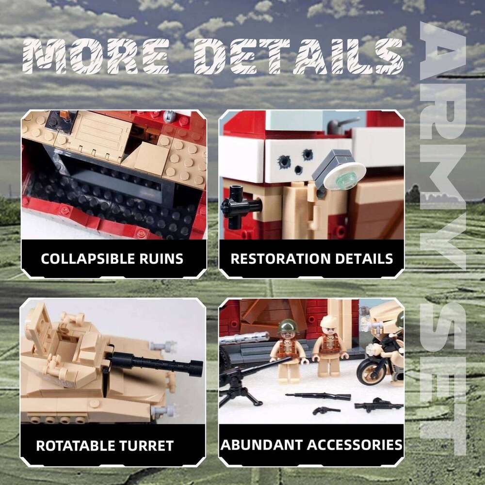 479PCS Military WW2 Tank Fortress Building Blocks Set Mortar Motorcycle Model Bricks Desktop Display Toys For Kids Holiday Gifts Z260305