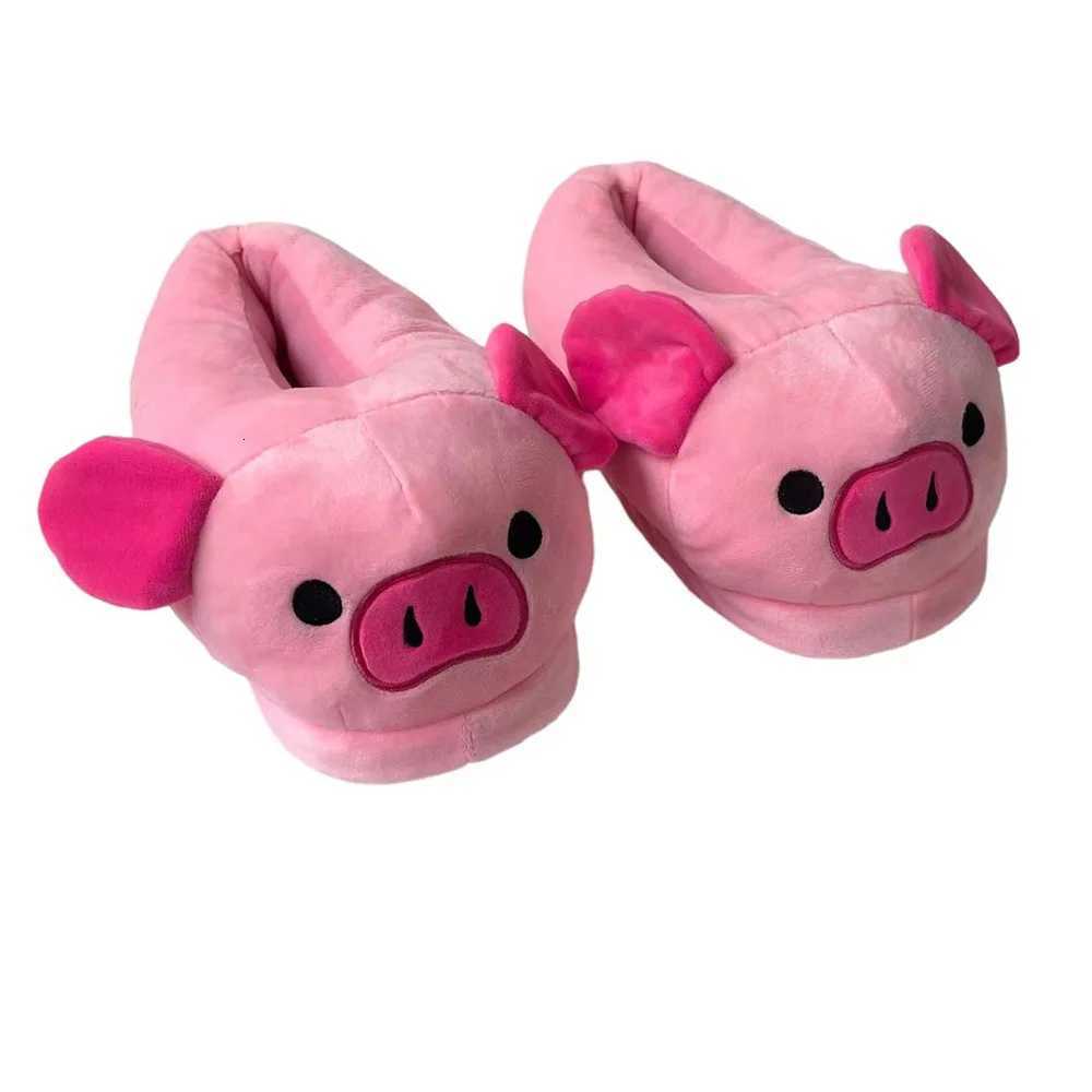 Cute Cartoon Pig Winter Warm Shoes Women Heel Cover Home Floor Slippers Soft Fur Indoor Fluffy House Bedroom Slides For Girls S260305