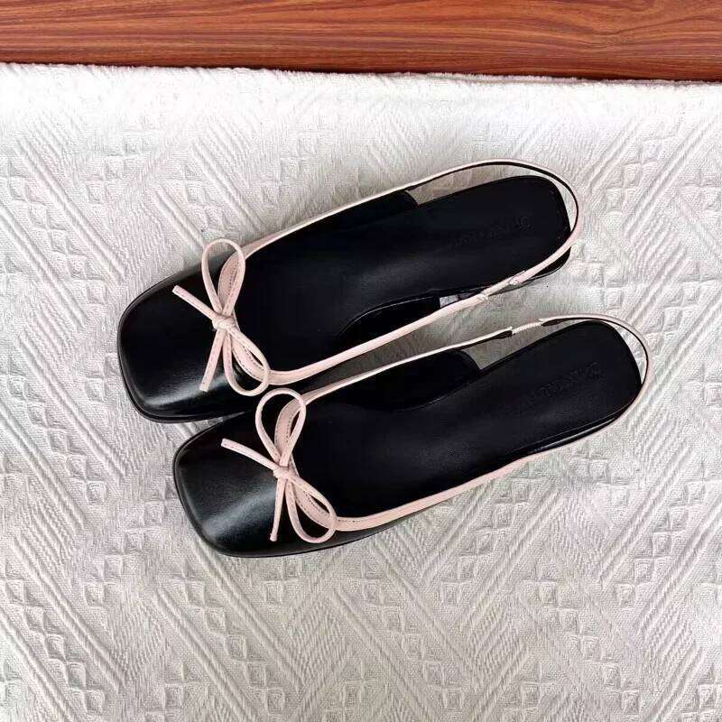 2025 Summer Sliver Boat Square Toe Slip on Flat Shoes for Woman Ballet Flats Comfortable Bow Women's Sandals