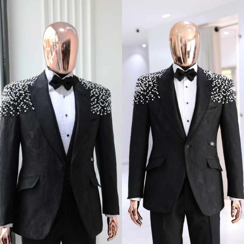 Formal Wedding Tuxedos Jacquard 2 Piece Set Jacket Pant Men Suit Peaked Lapel One Button Groom Business Blazers Customized