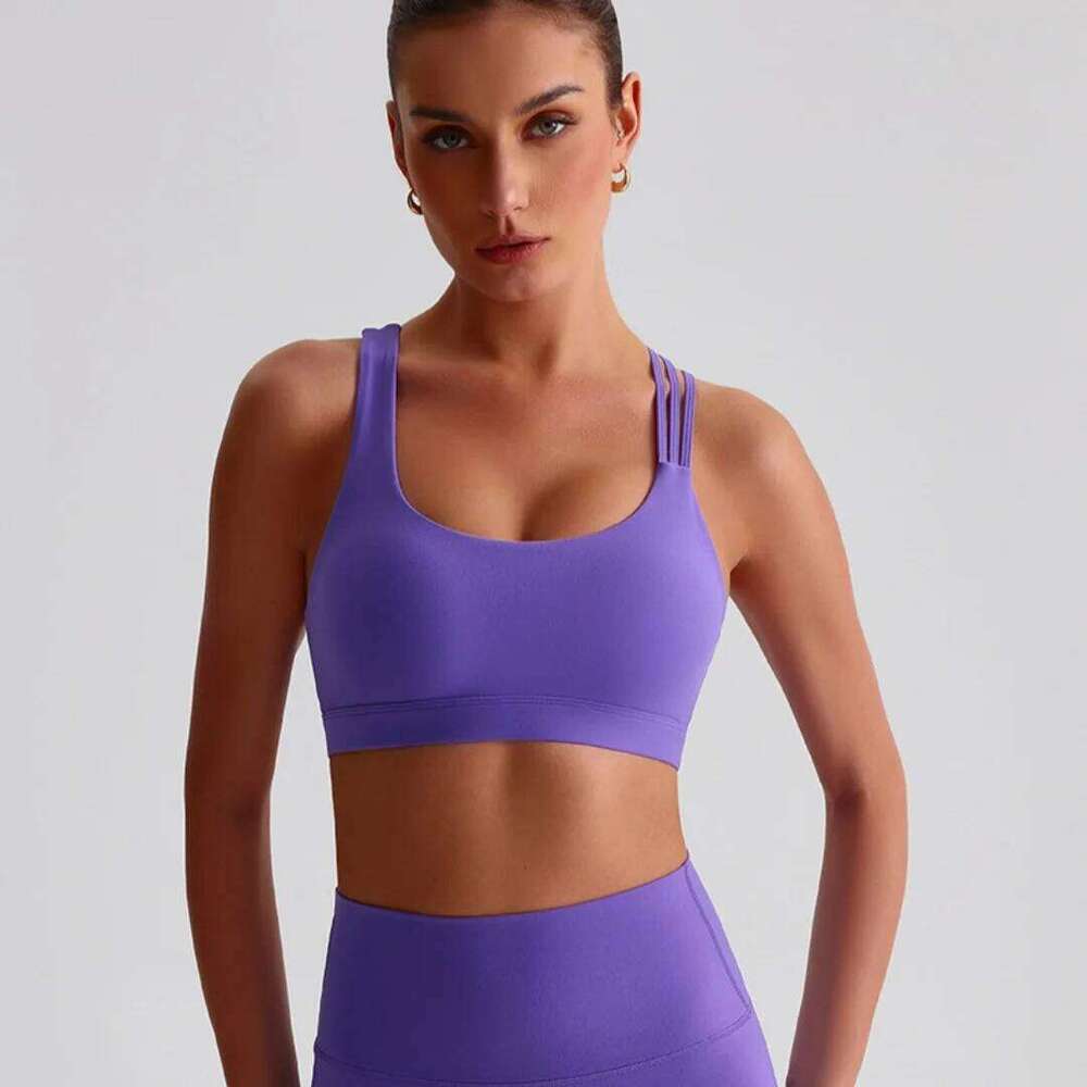 Solid Color Butter Gym Yoga Underwear Women Cross Shoulder Straps Fitness Sport Bra High Push Up Top With Pad 26Y0306