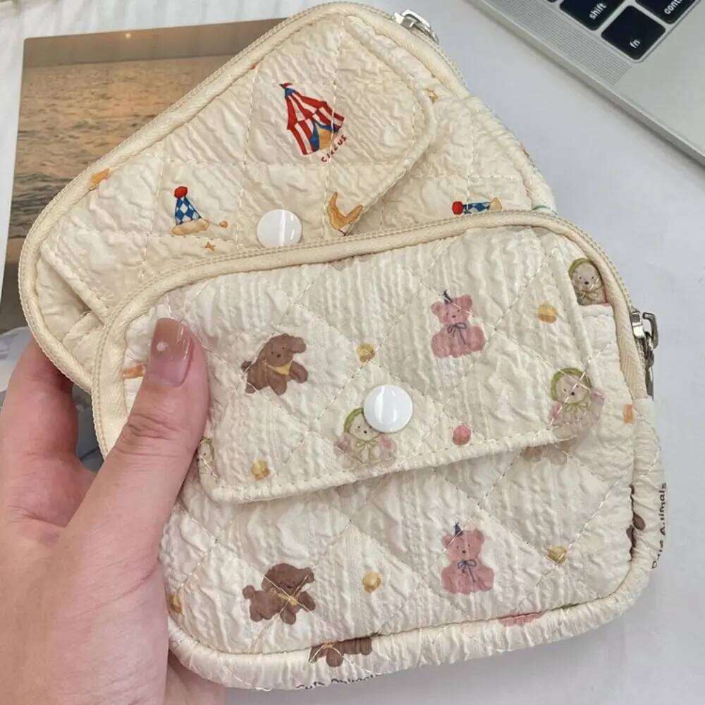 Flower Floral Coin Purse Large Capacity Korean Style Small Makeup Lipstick Earphone Card Holder Mini Canvas Storage Bag C260304