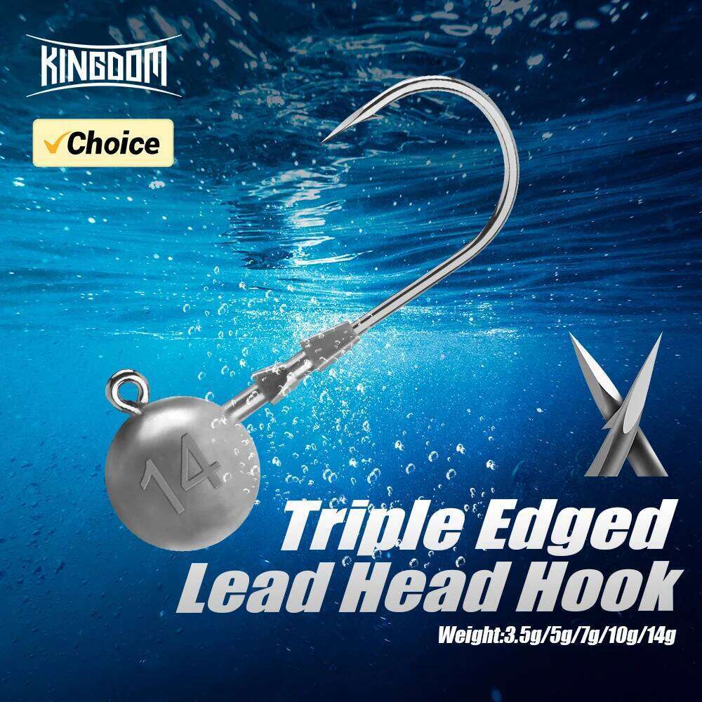Kingdom 15pcs 3X Reinforced Jighead Hooks 3.5g 5g 7g 10g 14g High Carbon Steel Treble Edged Hook Fishing Tackle Accessories S260305