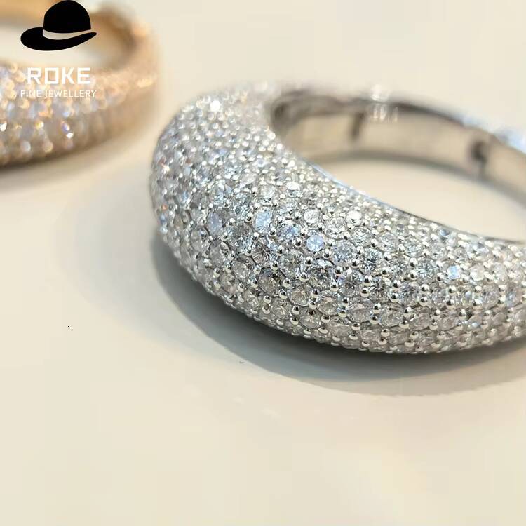 Luxury Wide-band Ladies Ring Pav-set with Lab-grown Round-cut Diamonds 9-18K White Gold Party Ring