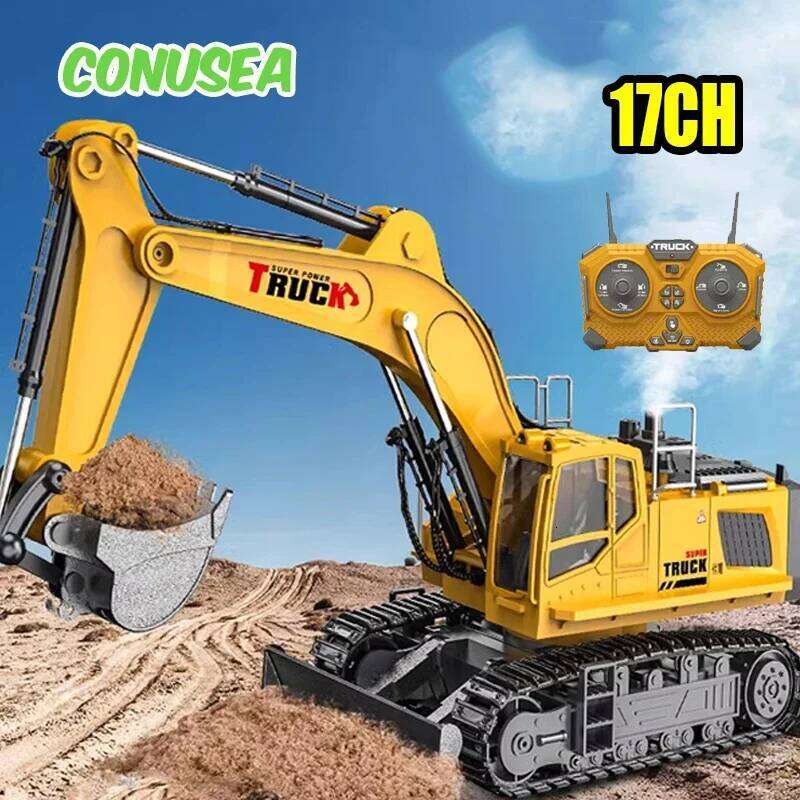 Rc Excavator Cars Trucks Alloy Bucket 17Channel Dumper Spray Truck 1/18 Simulation Engineering Electric Vehicles for Kids Boys C260305