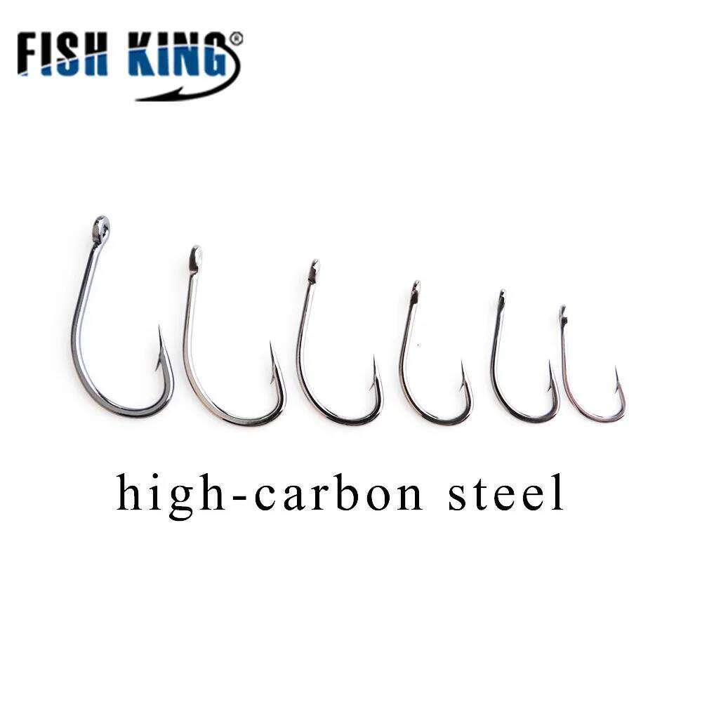 FISH KING 10-30Pcs Carp High Carbon Steel Fishhook Black Nickel Fish Hook Ringed Bait Holder Fishing Accessories S260305