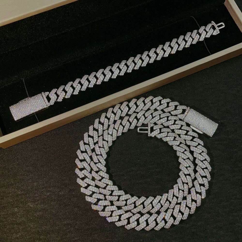 High-quality trendy Cuban chain 12mm double-row stone copper zirconia fully inlaid European and American fashion bracelet necklace accessory