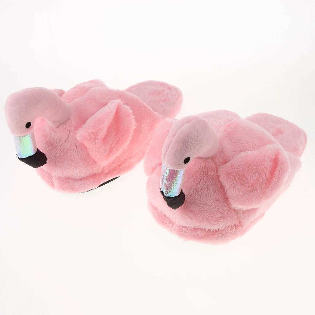 Cute Lady Teen Flamingo Soft Plush Warm Slippers Winter Warm Home Slippers Women Animals Plush Slippers S260305