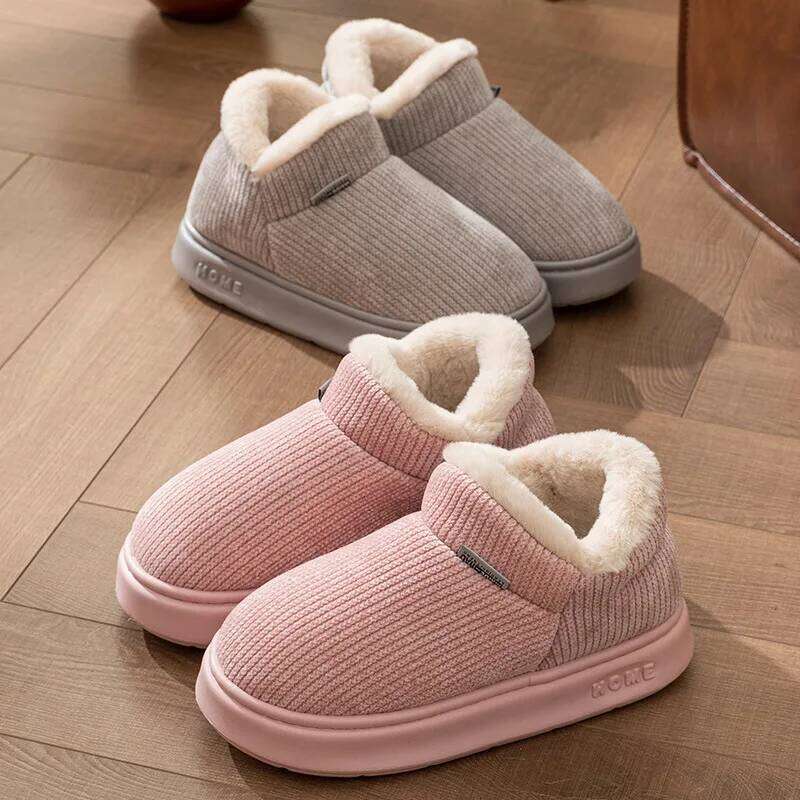 Litfun Winter Corduroy Ankle Non-slip Thick Bottom Indoor Cotton Plush Lining Comfy Warm Women's Snow Boots