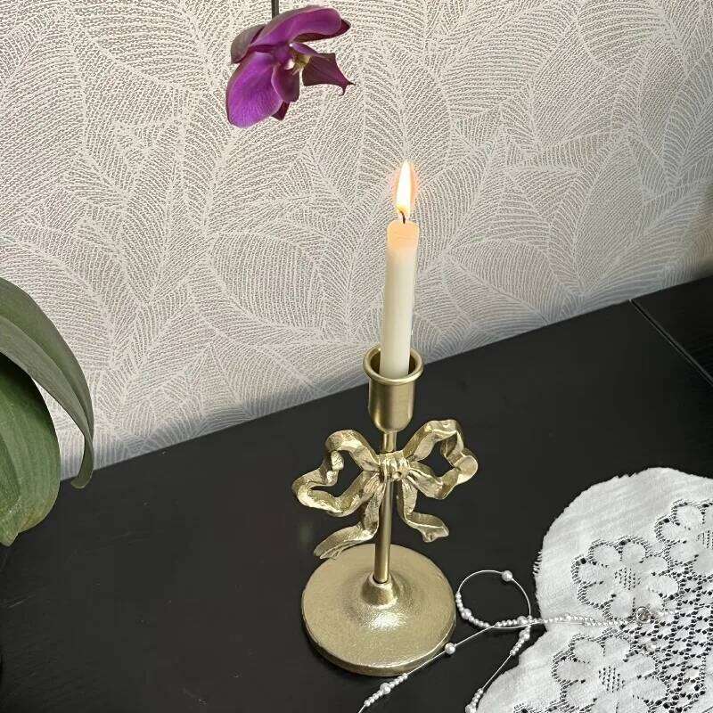 1pcs Retro Ironwork Bow Candlestick Window Display, Wedding Western Cuisine Decoration, Candlestick, Photography Props XJ260305