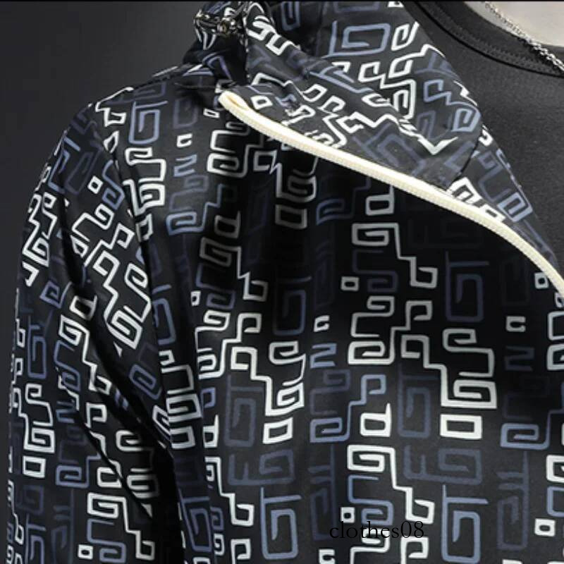 New Arrival Spring Autumn Hooded Men's Jackets Luxury Geometry Allover Printed Zipper Sport Casual Male Coats Plus Size 5XL