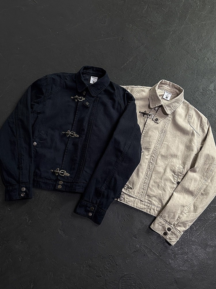 new Casual retro workwear jacket for men and women lobster clasp short cut American stand-up collar trendy jacket
