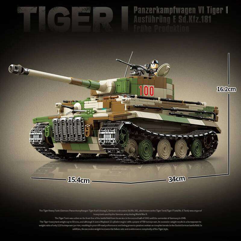 New Military Camouflage Tiger Type I Heavy Tank Building Block Toy Gift for Boys Z260305