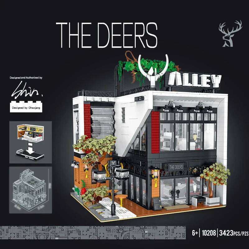 Milk Tea Shop Building Blocks Modern Villa Modular City Architecture MOC Bricks Set With Light Street View Sets Kid DIY Toy Gift Z260305