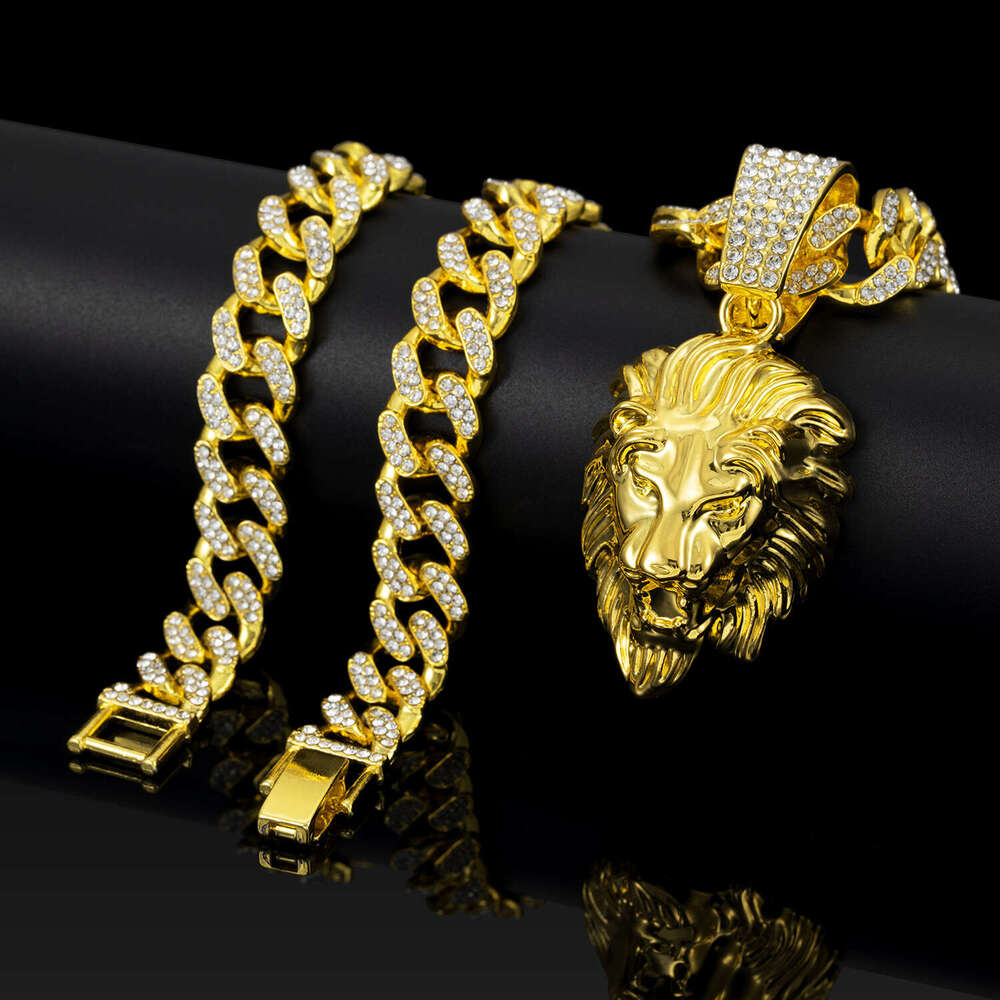 Classic Lion Head Necklace TEMU Amazon Hot Sale Miami Cuban Chain High-Quality Electroplating Quality Assurance