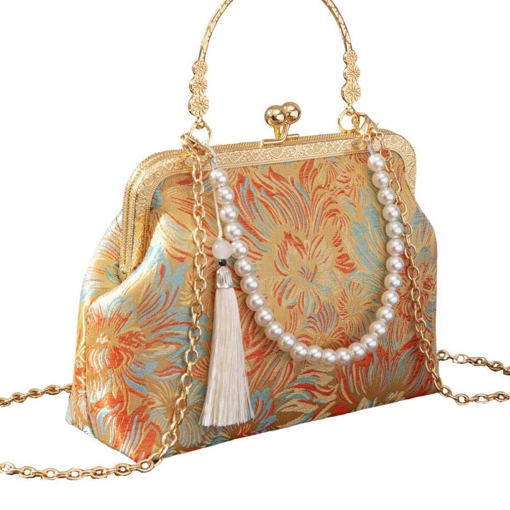 Tote Handbag New Song Brocade Retro Floral Cheongsam Evening Women S National Style Crossbody Small Chain Party Bag
