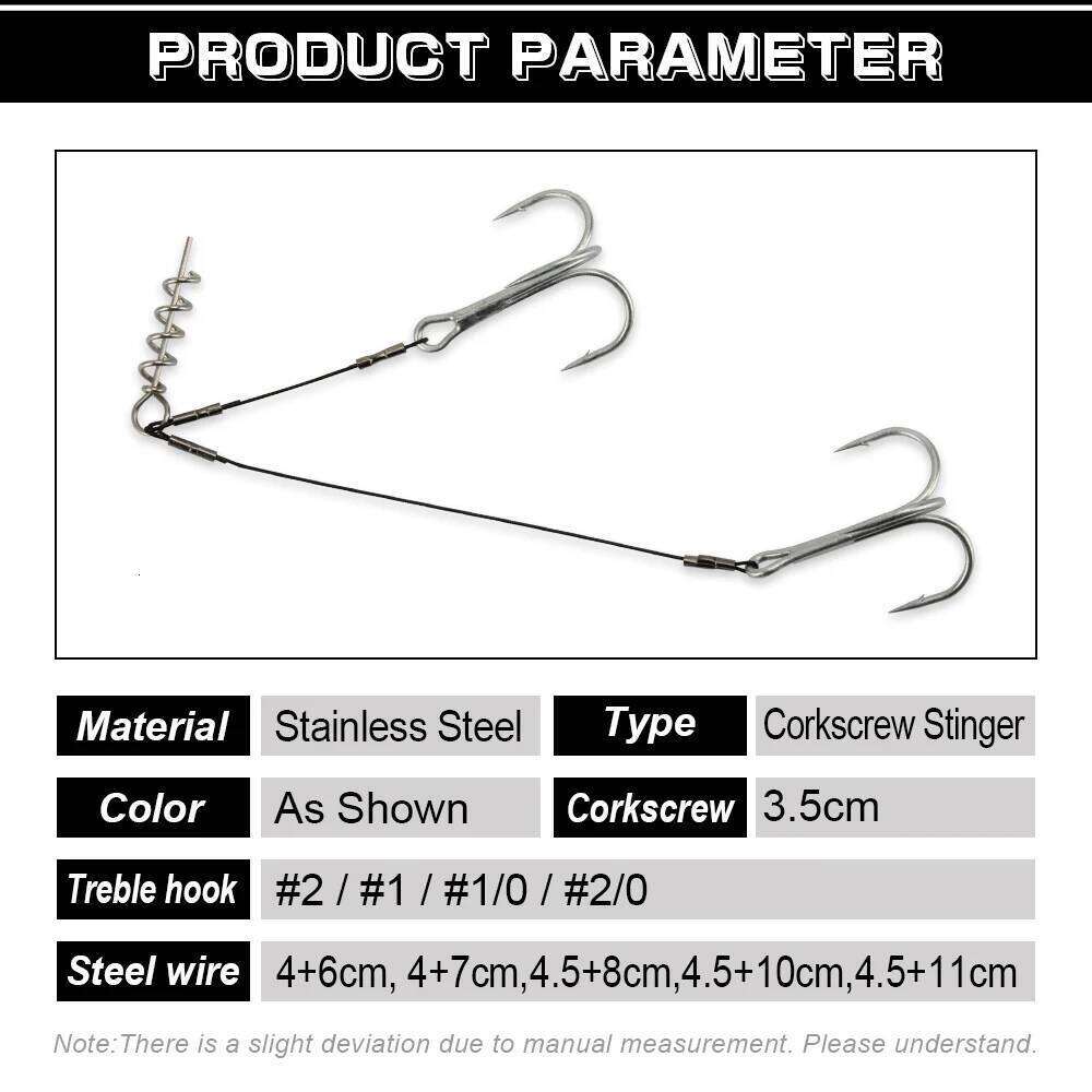 Spinpoler Corkscrew Stinger Rig Hook Double Sharp Treble Pike Bass Fishhook High-Carbon Steel For Soft Lure Fishing Equipment S260305