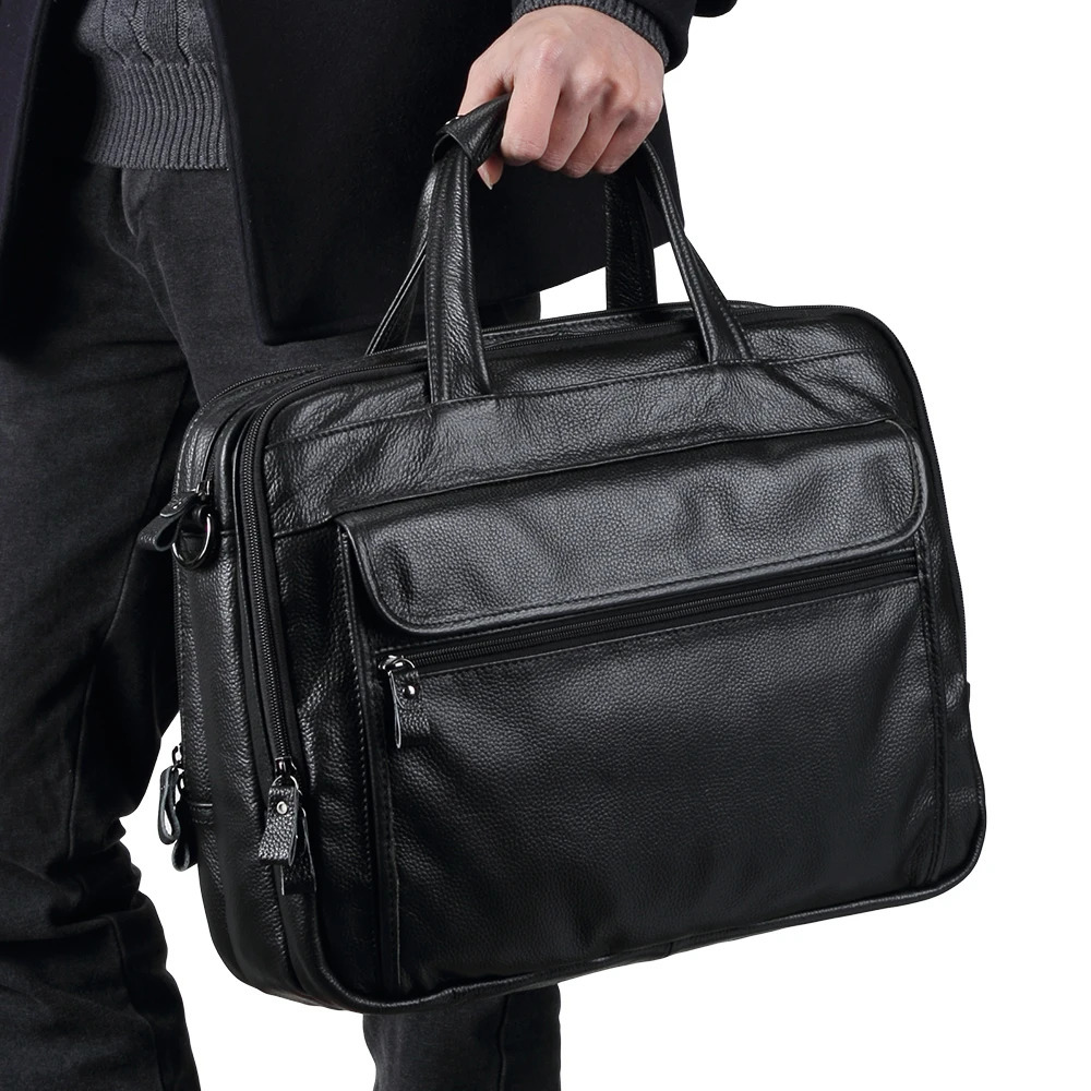 Fashion Genuine Leather Men A4 Office Bag Handbag Business Casual Mens Travel 156 Laptop Shoulder Bags Tote Briefcase 260228