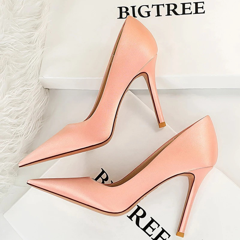 BIGTREE Shoes Silk Satin Woman Pumps Fashion High Heels 2026 Stiletto 10 Cm Heels Sexy Party Shoes Lady Pumps Large Size 43 260306