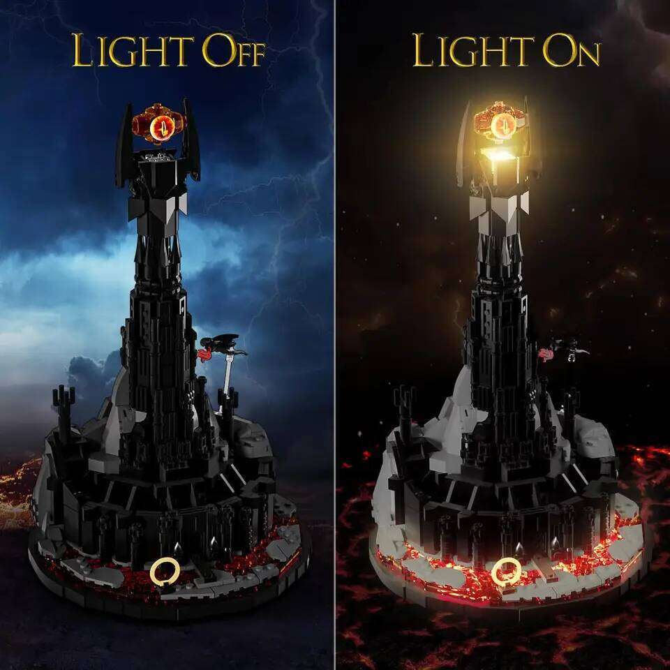 MOC Magic Lorded Black Devil Tower Building Block Set With LED Lighgt Rings Fortress Castle Bricks Toys Children Birthday Gifts Z260306