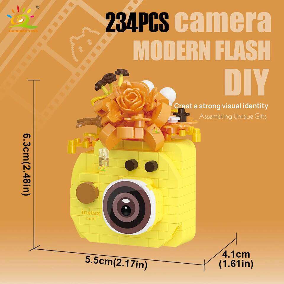 HUIQIBAO MOC Cute Camera with flower model Micro Building Block Mini Diamond Model Brick Toy for Children Desk Decoration Z260306