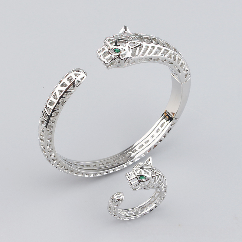 Bracelet Style Bold Punk Hollow Leopard Ring Set Bracelet For Men Women, Unique And Domineering Open Bracelet Jewelry