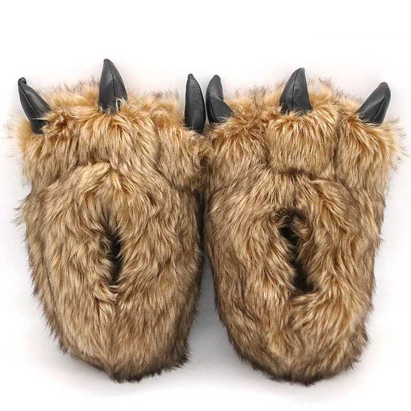 2024 Chunky Warm Bear Paw Slippers for Home Husband Creative Funny Slipper Man Woman Indoor Fluffy Shoes Animal Soft Slippers S260305