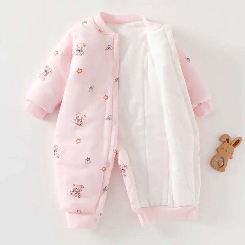 Winter Cute Animal Design Neonatal Boys Girls Teddy Bear Pattern 100 Cotton Rompers Children's Clothing Z260306