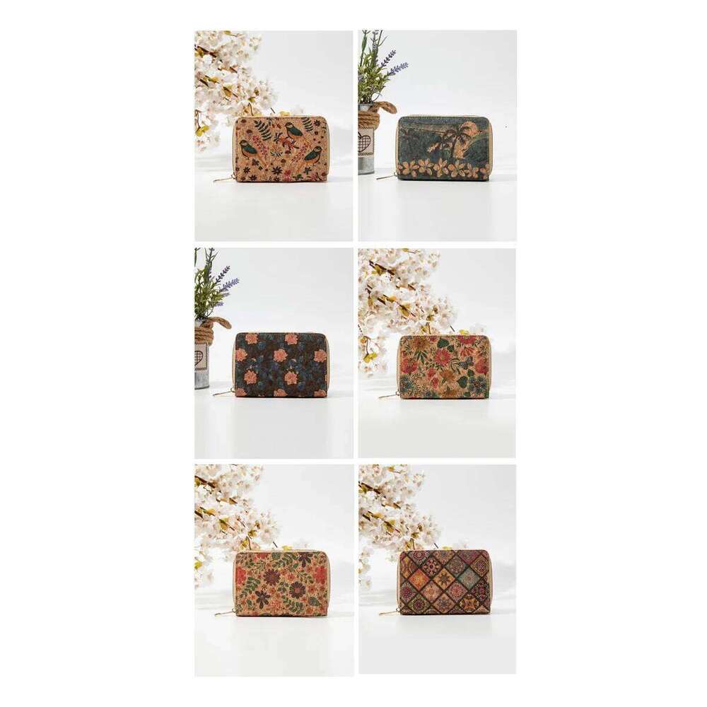 Retro Printed Short Zipper Portable PU Leather Bag Multi functional Slot Women's Card Set Zero Wallet C260304