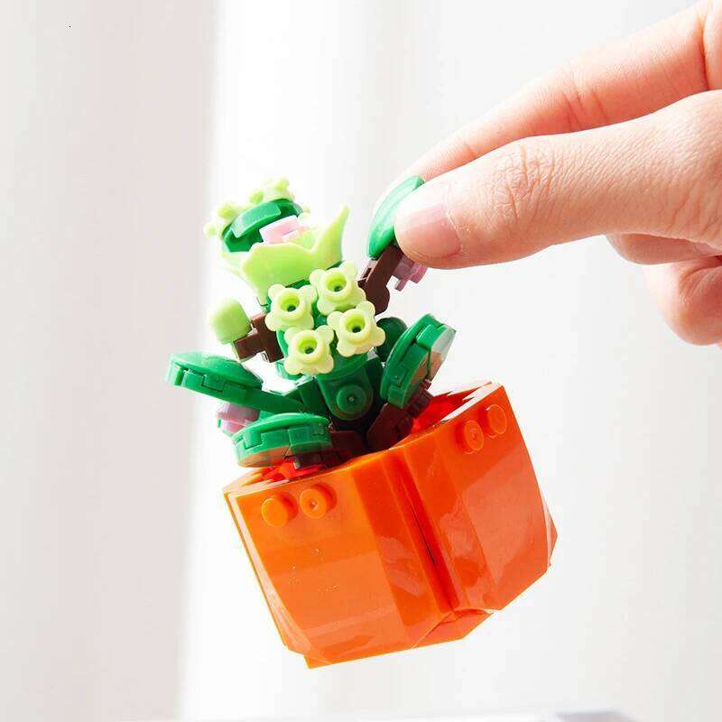 Mini Flower Building Blocks Home Desktop Succulent Potted Ornaments Diy Small Particles Puzzle Assembled Children's Toy Gift Z260306